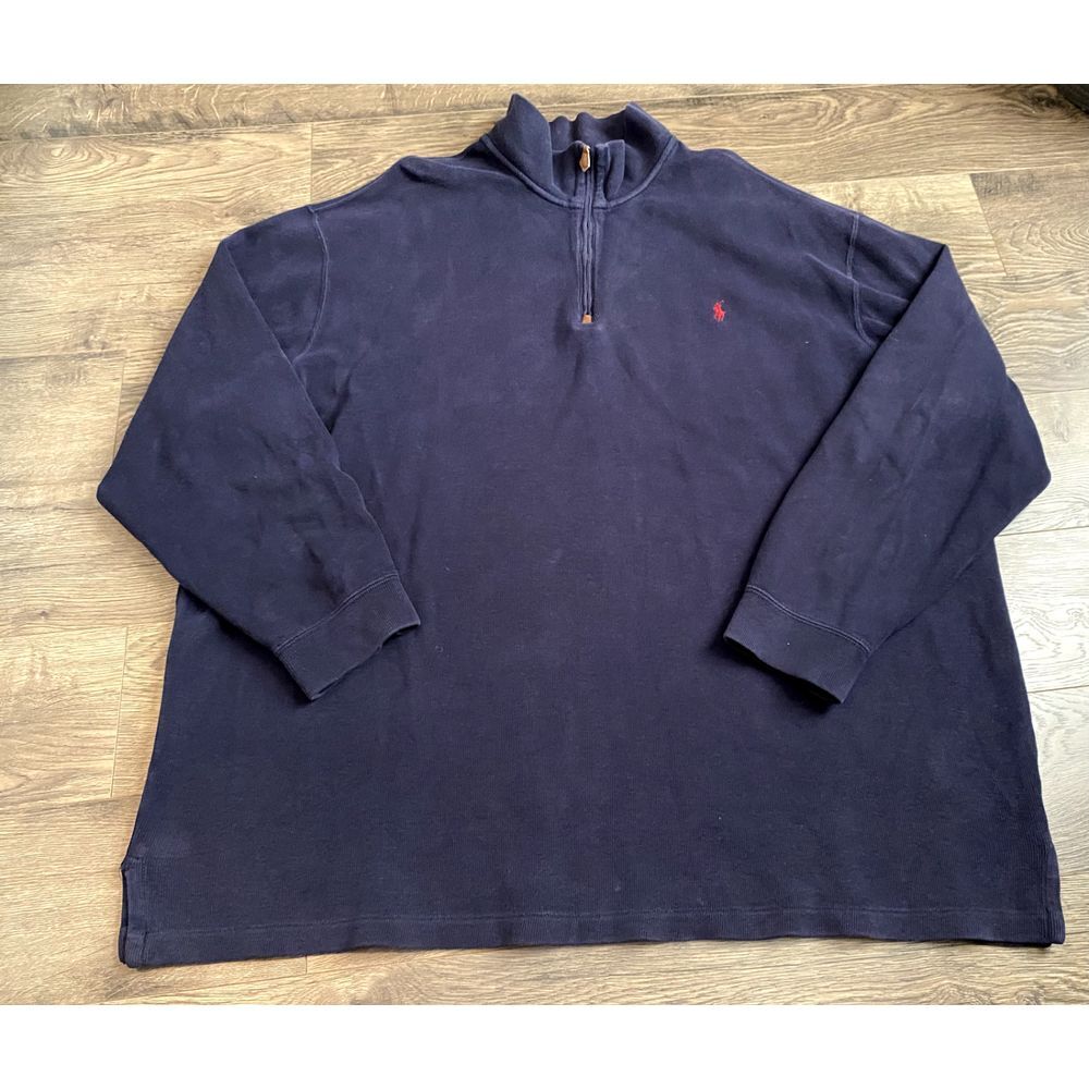 EUC Mens Polo By Ralph Lauren 1/4 zip blue pullover THICK 100% cotton size 3XLT